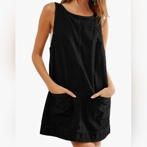 Cut Loose (Size S) Black Corduroy Sleeveless Utility Slip Pocket Overall Dress